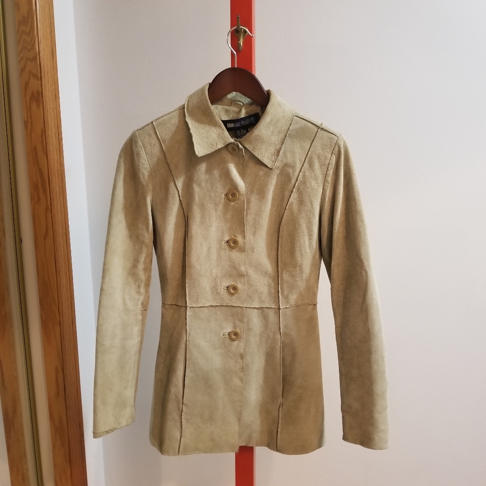 Blue Asphalt Camel Suede Leather Fitted Jacket Size Small